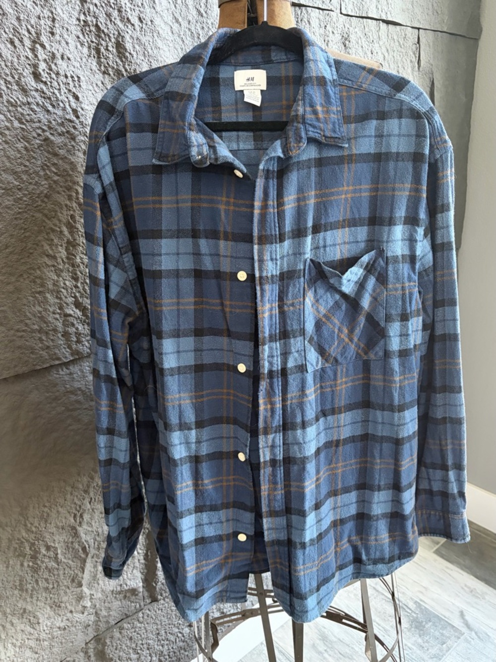 H&M Blue and Brown Plaid Button-Down Shirt